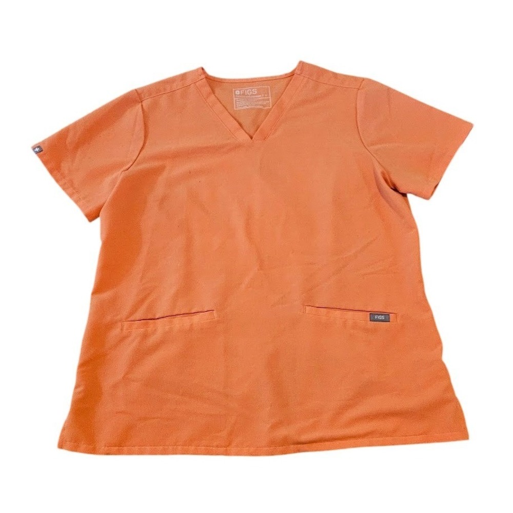 Figs Casma Three Pocket Scrub Top Sunset Drift Orange V-Neck Medical Large